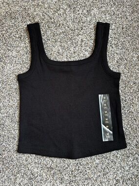 Black Ribbed Art Class Square-Neck Tank Top - Girls